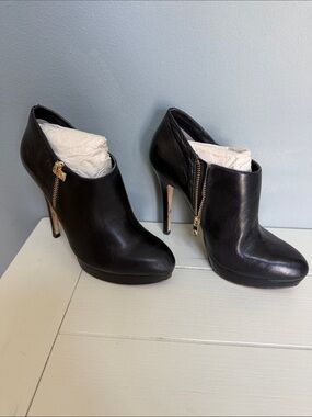 Michael Kors Black Leather High-Heel Zip Ankle Booties